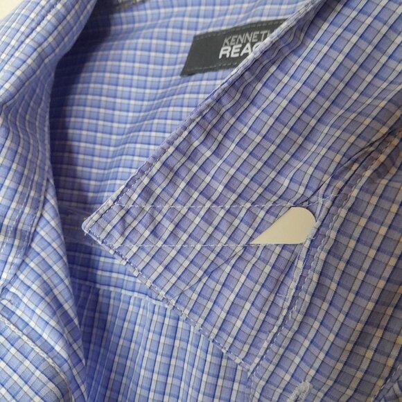 Kenneth Cole Reaction Men's Blue Checkered Long-Sleeve Button-Down Shirt Size XL - Picture 2 of 11